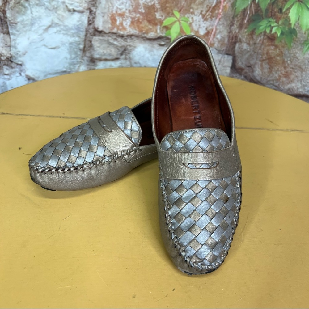 ROBERT ZUR Silver and Gold Glove Leather Driving Mocs, 9.5 - Picture 4 of 10